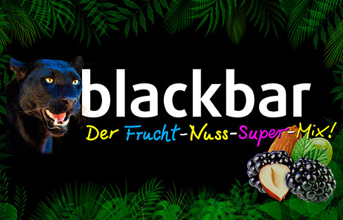 blackbar, der Riegel mit Panther-Power, Der Frucht-Nuss-Super-Mix!