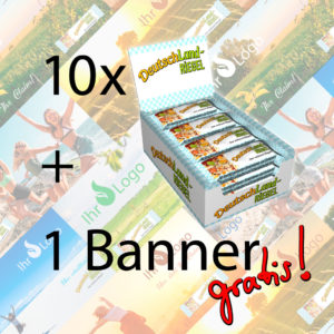 10 Boxen DeutschLand-Riegel, zusammen mit 1 Stück Banner / Plane kaufen, gespart im Doppelpack!, gratis dazu, extra und individuell angefertigt